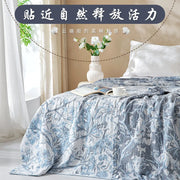 couverture gaze coton couches motif floral naturel couleurs beige blanc bleu marron rosé