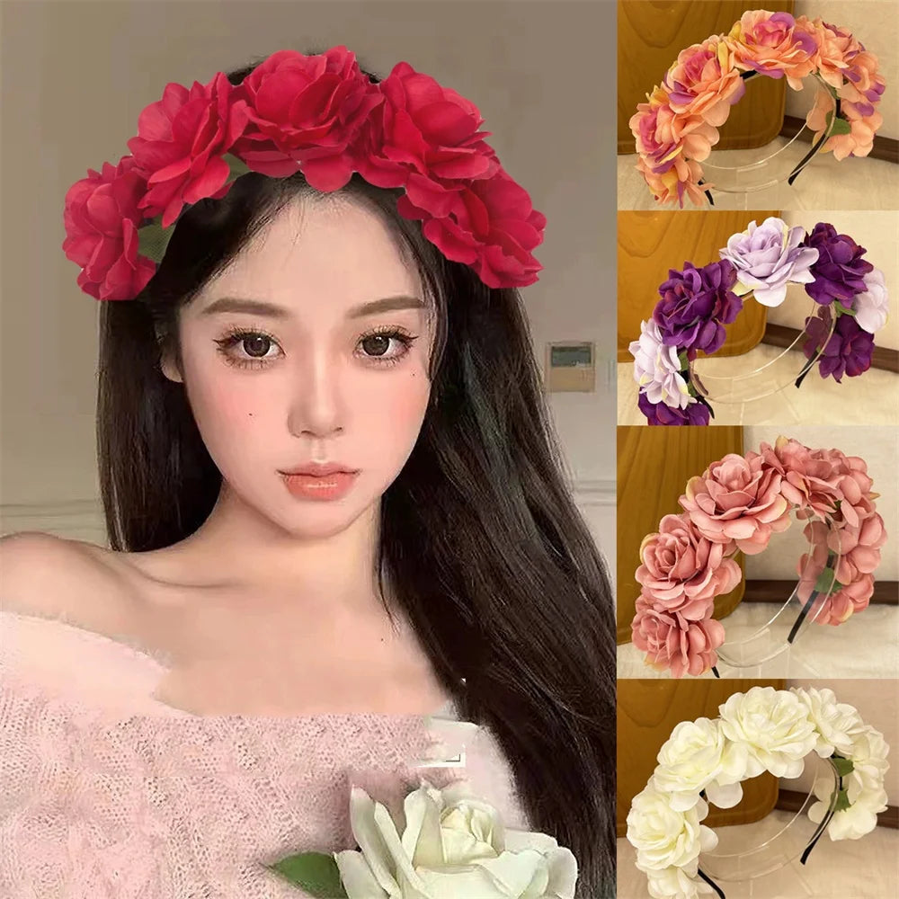 couronne fleurs artificielles bohème rouge rose blanche violette cheveux décoration mariage anniversaireintérieur
