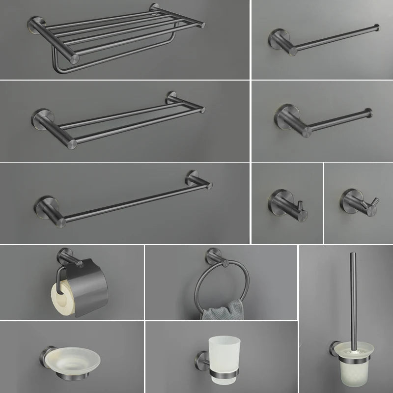 ensemble accessoires salle bain métal gris porte serviette porte gobelet mural moderne