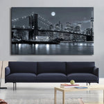 affiche nuit pont manhattan york toile peinture decoration salon vintage imprimée pré perçus gris