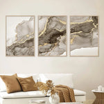 tableau contemporain minimaliste marbre effet liquide gris noir doré sans cadre impression toile chambre