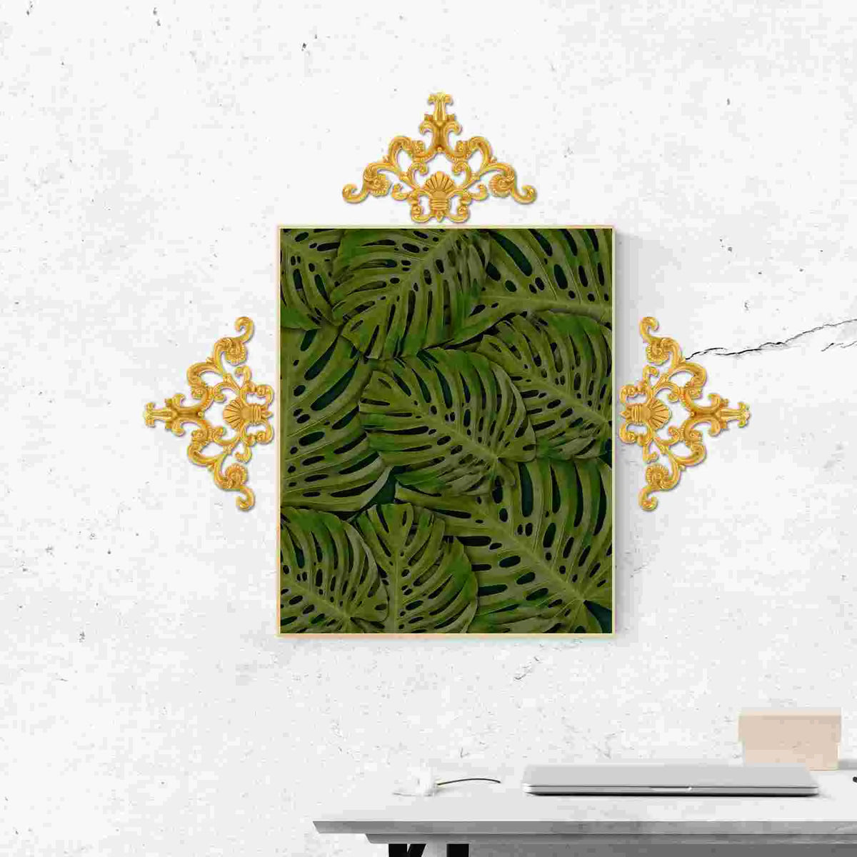 décoration murale florale relief doré classique baroque ornements mur adjoints adhésifs