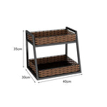 étagère moderne rustique paniers rotin structure métallique noir brun clair multifonctionnelle rangement cuisine