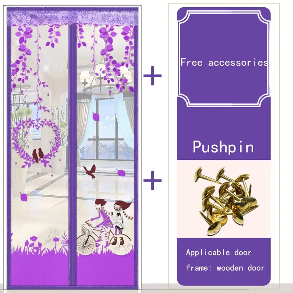 rideau porte magnétique violet fleurs feuilles moderne opacité ventilation anti insectes