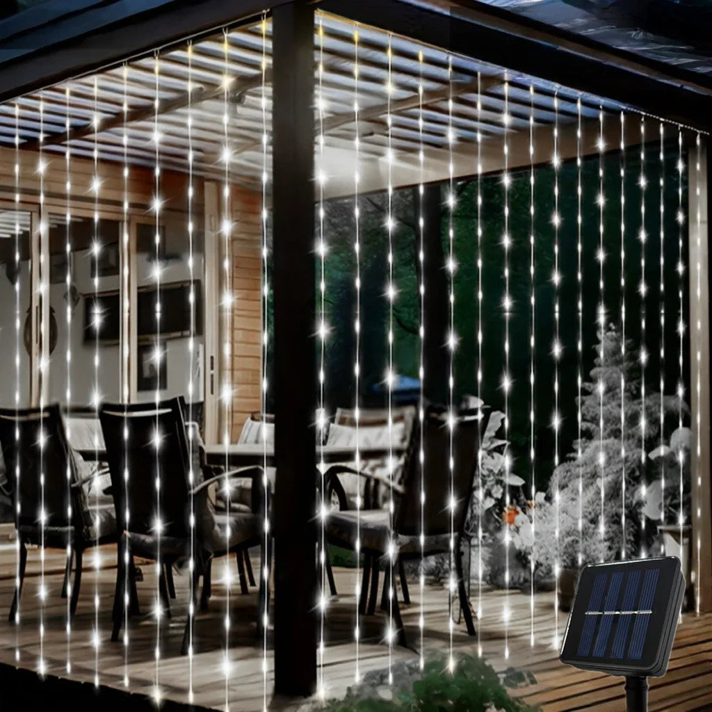 rideau lumineux solaire led imperméable modes décoratif festif ambre blanc vert rouge bleu transparentextérieurintérieur