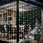 rideau lumineux solaire led imperméable modes décoratif festif ambre blanc vert rouge bleu transparentextérieurintérieur
