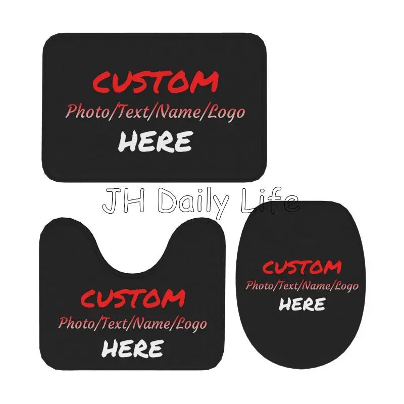 tapis toilette personnalisable photo texte noir moderne salle bain respectueux environnement trois pièces