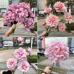 bouquet hortensia soie rose clair feuilles vertes réaliste décoration intérieure mariage anniversaire pendaison crémaillère