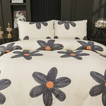 housse couette 3D fleurs stylisées beige gris orange moderne zippée taies d'oreiller