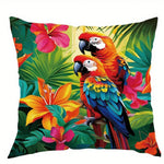 taies d'oreiller motif tropical perroquets fleurs multicolores moderne polyester 45x45cm zipper closure