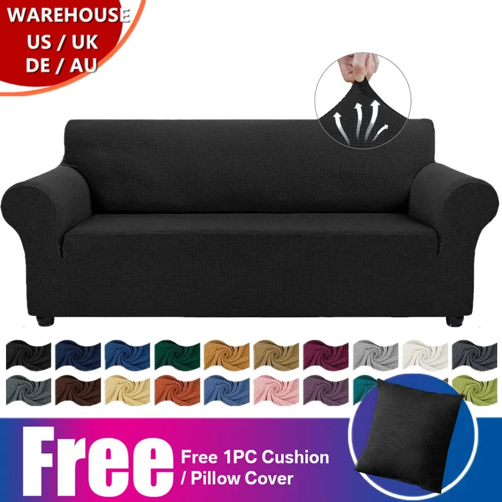 housse canapé extensible jacquard noir moderne élastique coussin salon protection