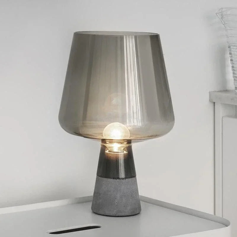 lampe table moderne transparente gris beige base béton éclairage LED haute qualité certifiée VDE