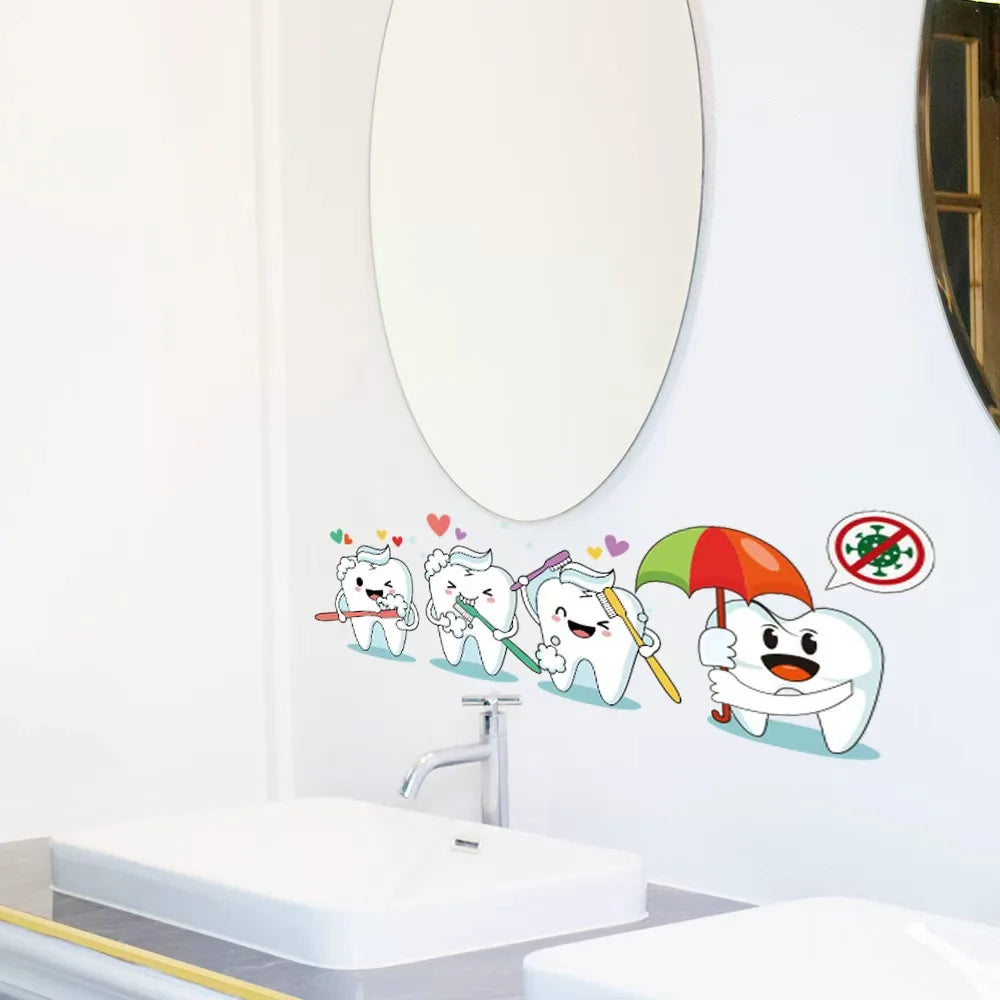autocollant mural cartoon dents brosse dents cœurs interdit virus enfantin