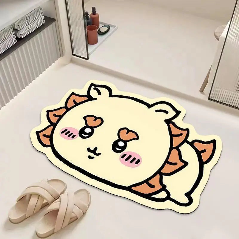 tapis bain cartoon chats mignons beige rose bleu clair flanelle antidérapant salon chambre