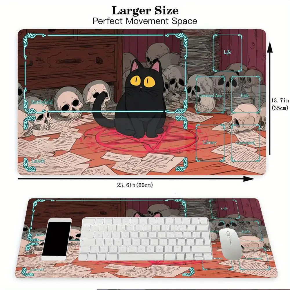 tapis jeu playmat chat épée cartes géométrique orange noir rouge illustration animateur