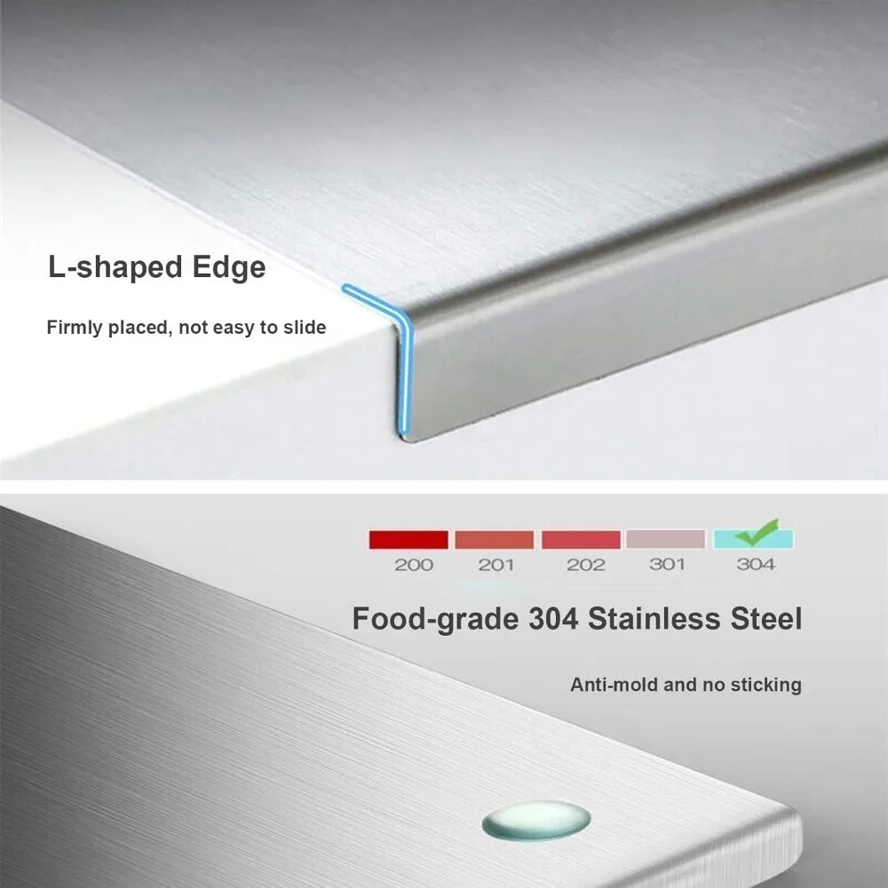 planche découper acier inoxydable moderne rectangle bord antidérapant effet brossé cuisine minimaliste