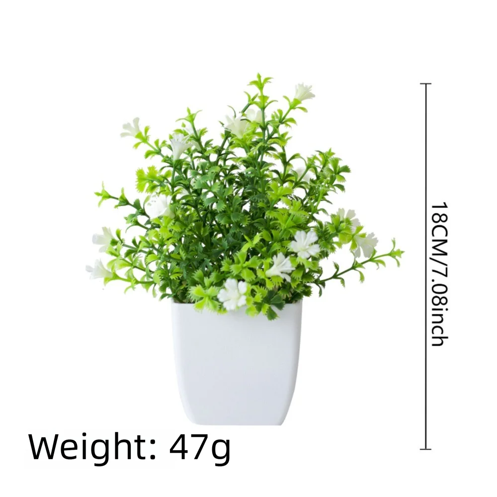 plantes artificielles branche verte feuilles blanches violette moderne extérieur accroché pot carré blancDecorationTable