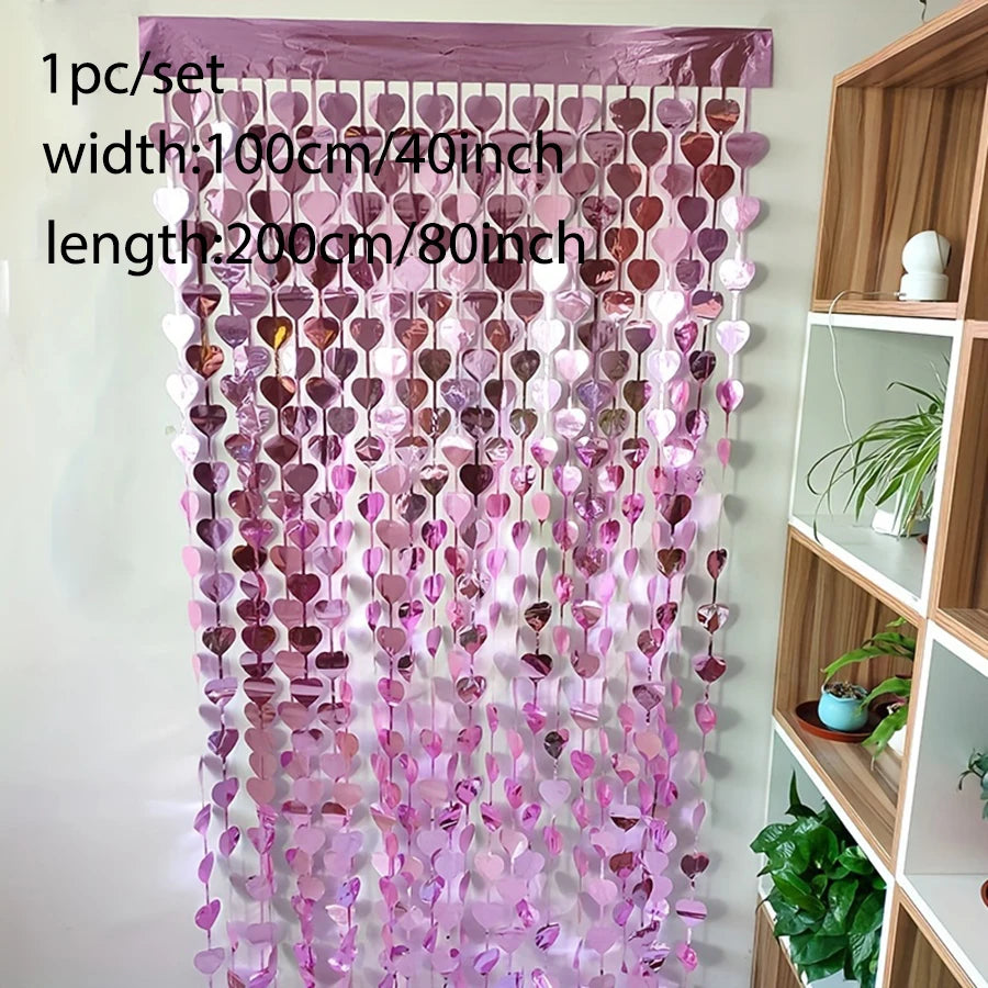 rideau decoratif moderne rose violet noir coeurs anniversaire saint valentin noel