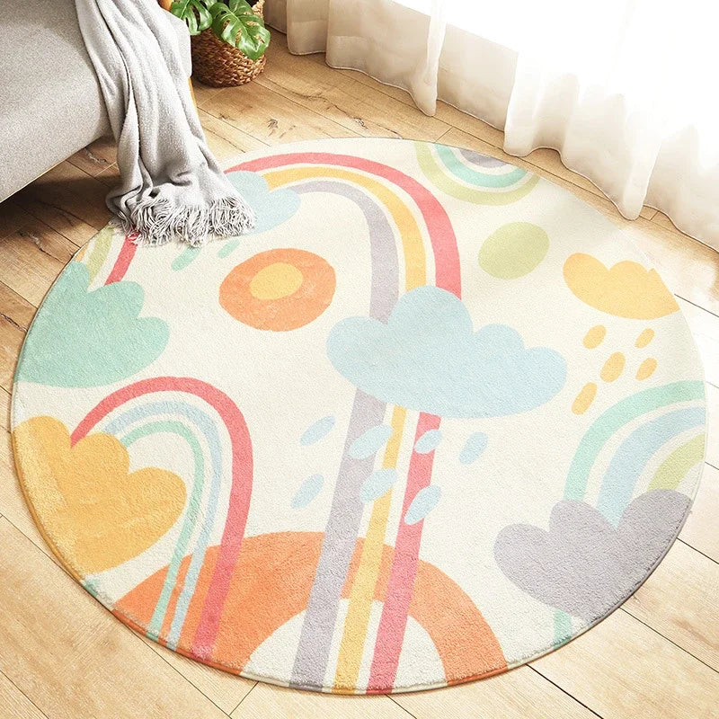 tapis rond dessin animé moderne animaux arc ciel nuages étoiles enfants salon chambre polyester