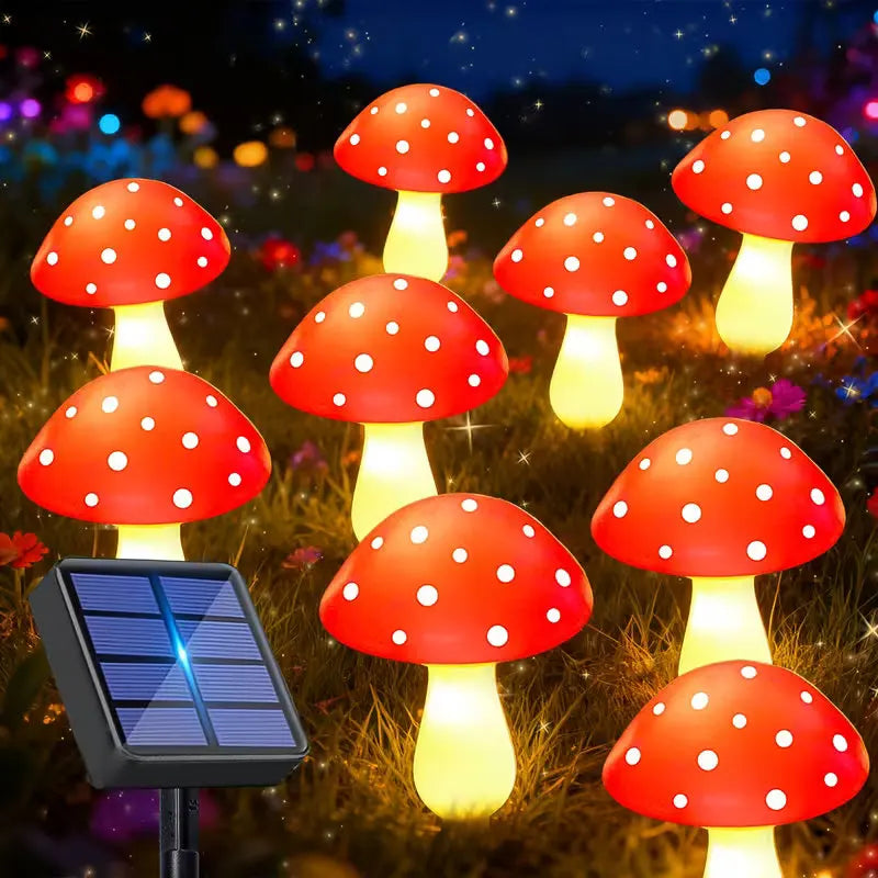 lampe solaire led forme champignon rouge points blancs extérieure jardin patio décoration moderne étanche