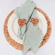 serviettes coton 100% rustiques 42x42cm vert menthe orange bleu blanc festive