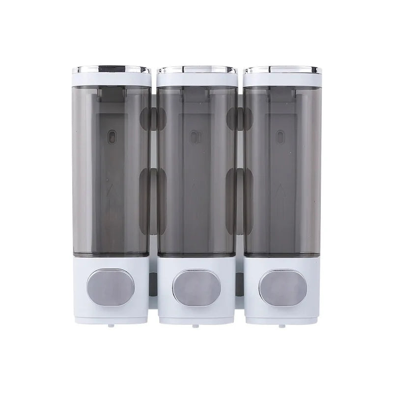 distributeur savon noir transparent moderne fixation murale bouton déclenchement lisse minimaliste