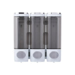 distributeur savon noir transparent moderne fixation murale bouton déclenchement lisse minimaliste