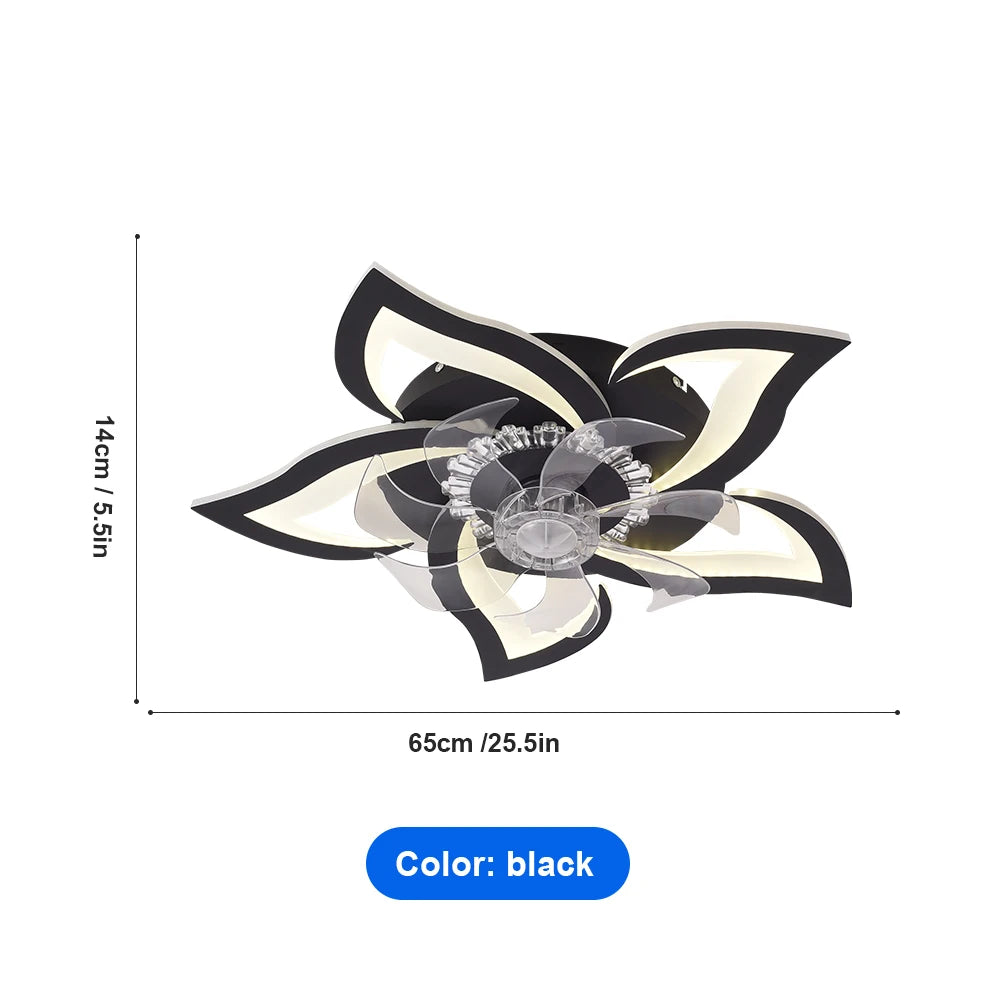 ventilateur éclairage moderne intensité variable forme fleur télécommande application minuterie vitesses led noir blanc