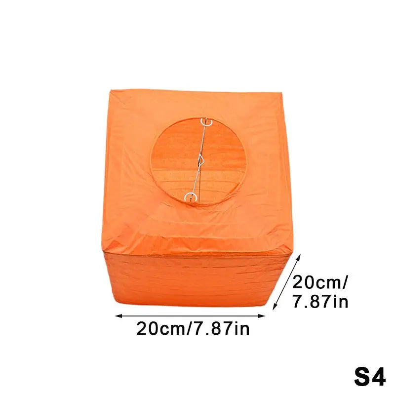 lanternes carrées papier plissé blanc orange vert rouge jaune simple décoratif anneau cordon métallique