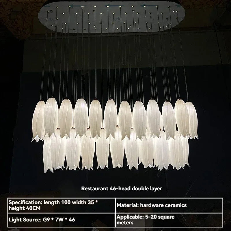 suspension lumineuse moderne blanc feuilles fines chaines minimaliste led