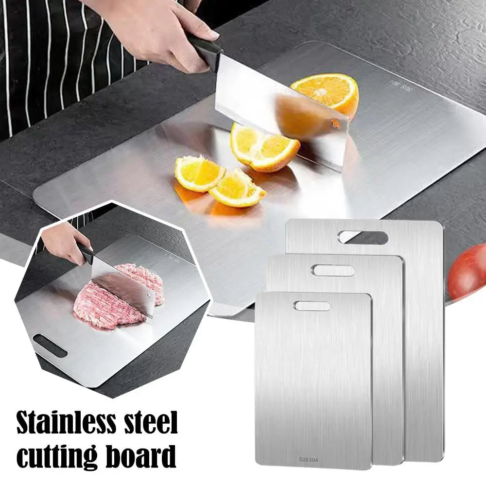planche découper acier inoxydable moderne poignées lisse brossée cuisine argente