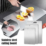 planche découper acier inoxydable moderne poignées lisse brossée cuisine argente