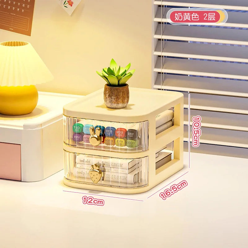 boîte rangement tiroirs transparentes poignées coeurs blanc rose beige