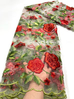 tissu dentelle africain floral brodé noir rouge vert rose violet 120cm 5mètres hautequalité translucide