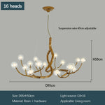 lampe suspendue moderne dorée branches naturelles 12 boules verre chaînes métalliques salon chambre