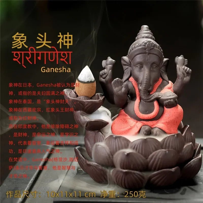 statue ganesh pierre beige texture granulée indien cendrier fixations traditionnel