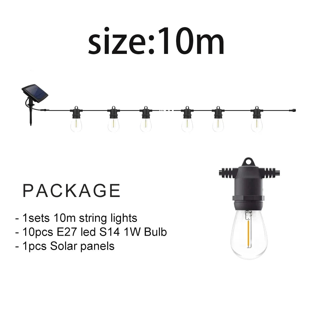 guirlande lumineuse solaire vintage filaments transparents noir industrielle extérieure 10mètres festive jardin party