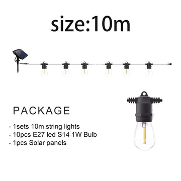 guirlande lumineuse solaire vintage filaments transparents noir industrielle extérieure 10mètres festive jardin party