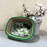 panier rangement boho marron beige vert motifs floraux rustique