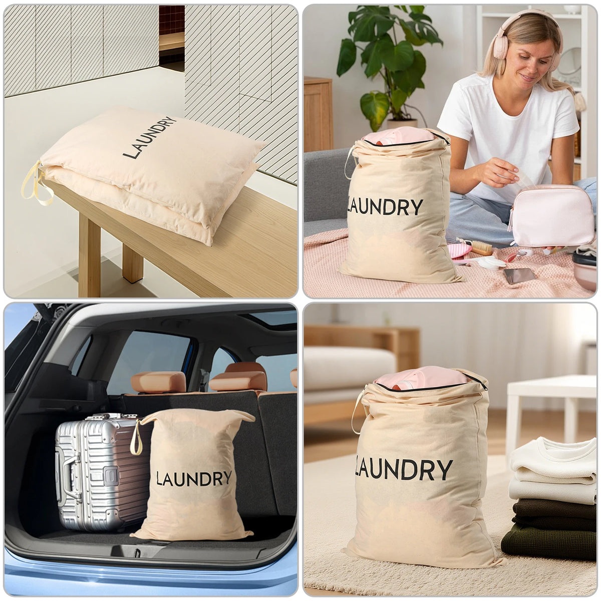 sacs linge réutilisables coton beige anti mites voyage université rangement linge simple utilitaire