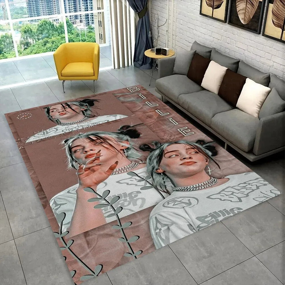 tapis sol moderne motif pop art bleu noir blanc chambre enfant salon décoration intérieure
