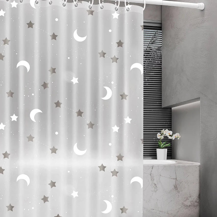 rideau douche transparent moderne lune étoiles points ondulés 180x180cm 180x200cm