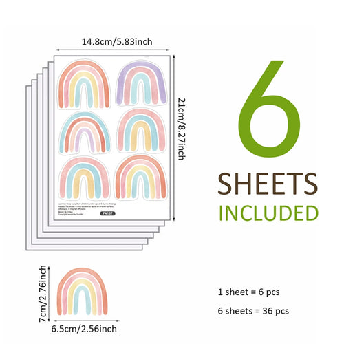autocollants arc ciel multicolores modernes chambre enfants 36 pièces vinyle opaques mur carreaux meubles