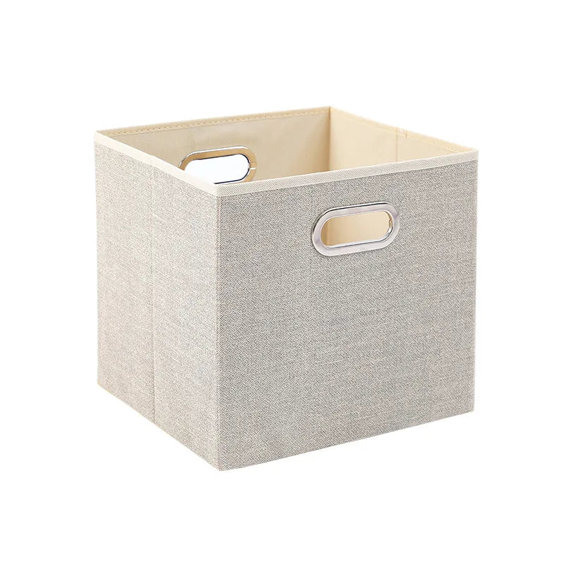 boîtes rangement pliables tissu lin beige poignées métalliques moderne organisation chambre enfants jouets