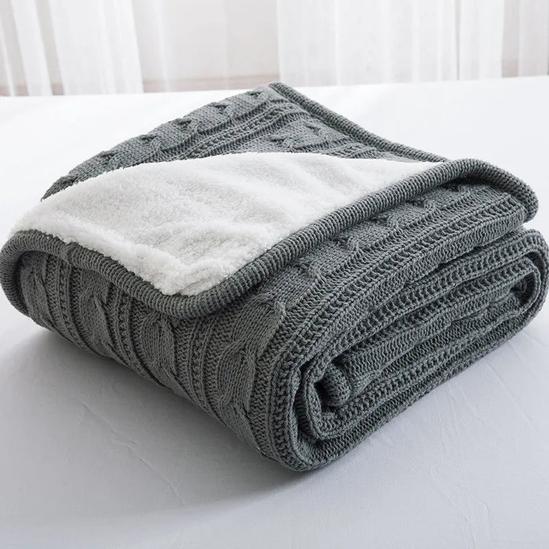 couverture tricotée torsadée coton gris beige moderne hiver voyage maison