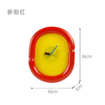 horloge murale moderne minimaliste rouge jaune bleu clair rose simple ornement 36x30cm acrylique