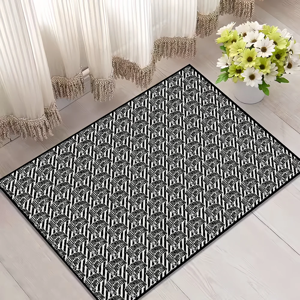 tapis oriental rayé astronautes noir blanc moderne antidérapant polyester adultes chambre salon