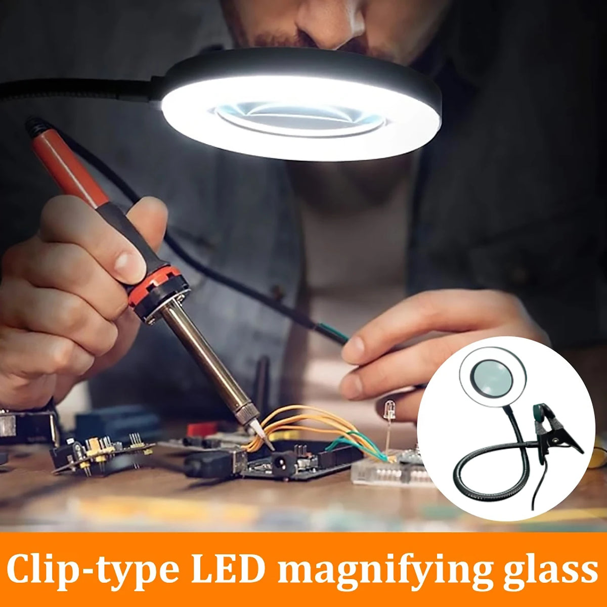 loupe led clip moderne interrupteur bouton poussoir câble usb noir blanc