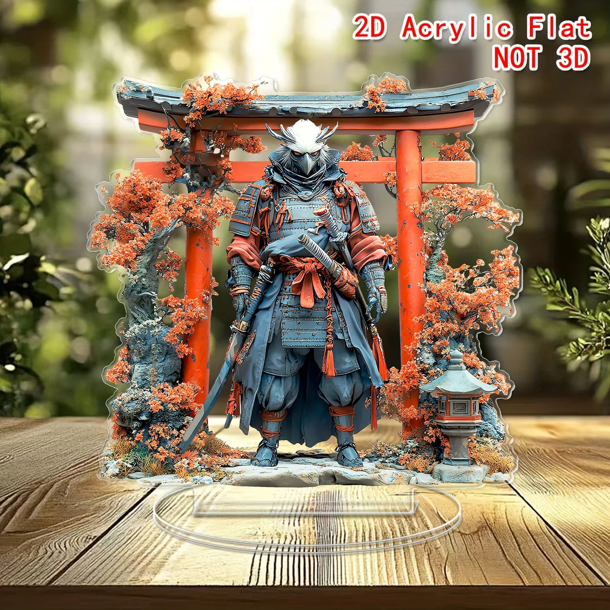 statue acrylique 2d japonaise bleu rouge blanc motif arbres lanternes traditionnel décoration intérieure table