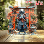 statue acrylique 2d japonaise bleu rouge blanc motif arbres lanternes traditionnel décoration intérieure table